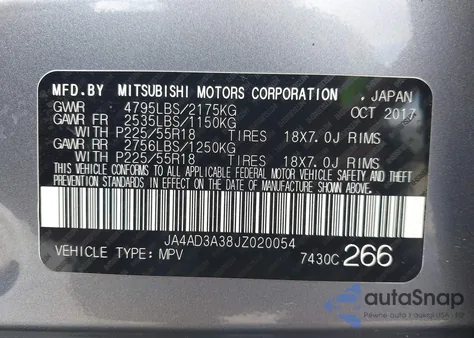 2018 Mitsubishi Outlander Le from USA, damaged, VIN JA4AD3A38JZ020054